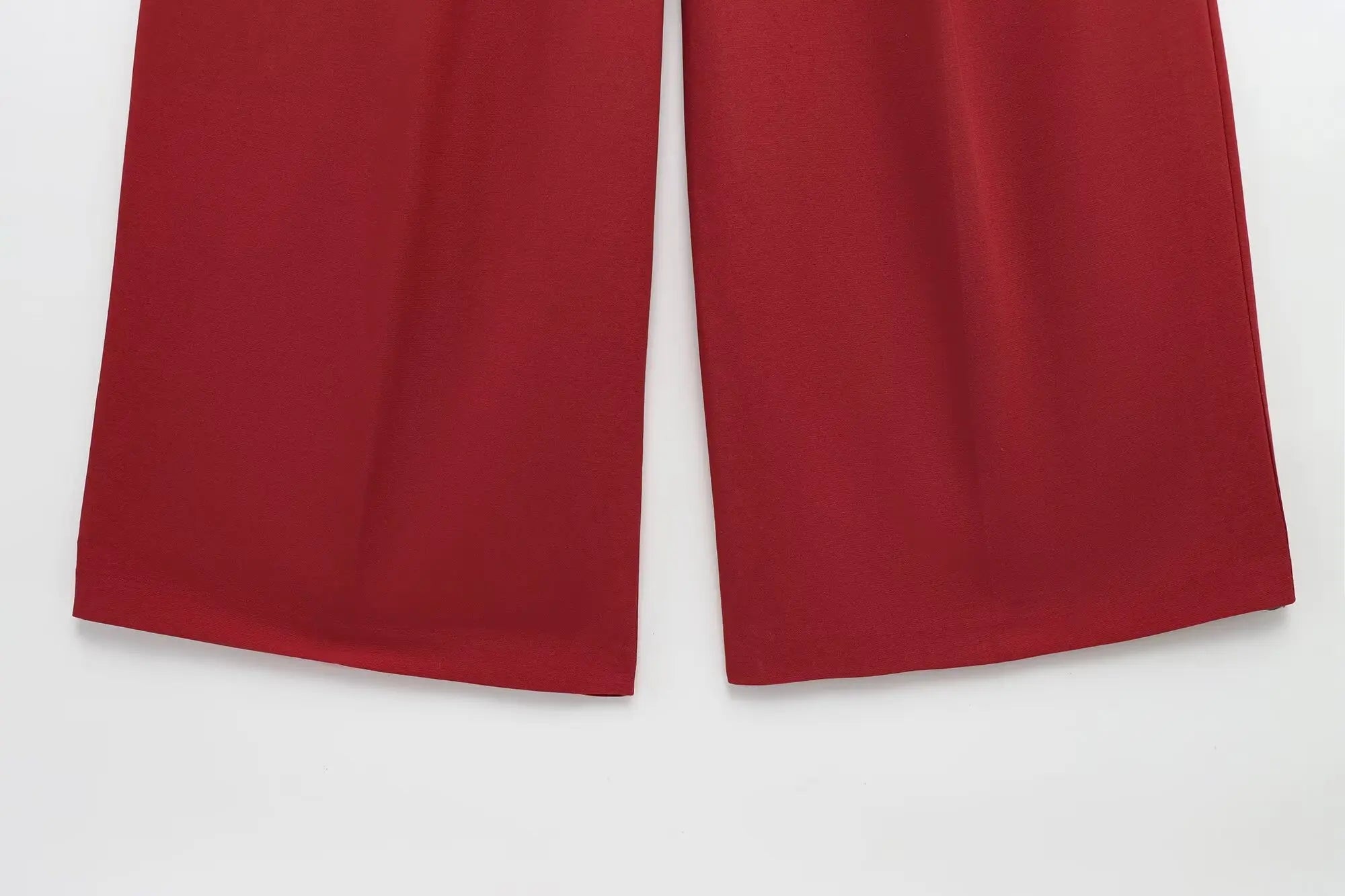 Elegant Red Women Pant Suit with Front Button Strapless Tank Top and Wide Leg Trousers Chic Fashion Streetwear Set