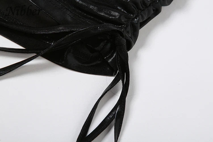 Shiny Silky Two Piece Set for Women Skinny Sleeveless Vest with Sexy Drawstring Hip Wrap Skirt Casual Streetwear Outfit