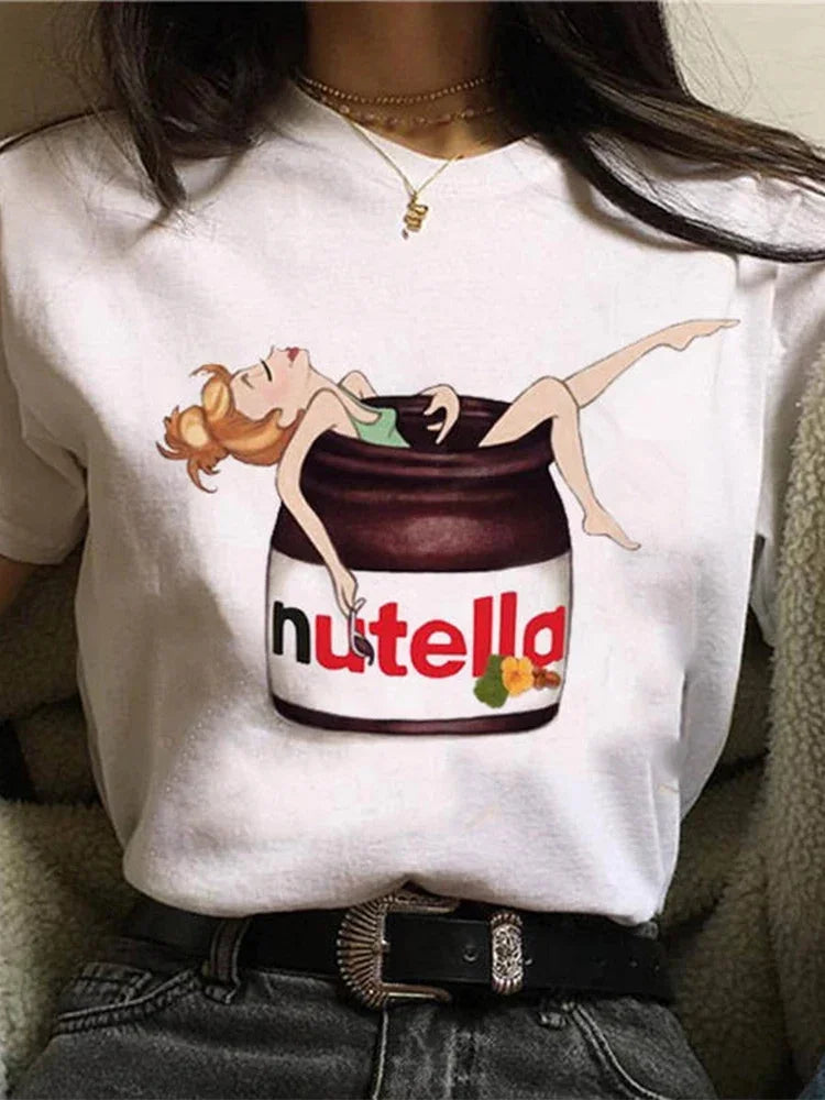 Nutella Print T Shirt for Women in Plus Size - 90s Harajuku Kawaii Graphic Tee in Korean Style