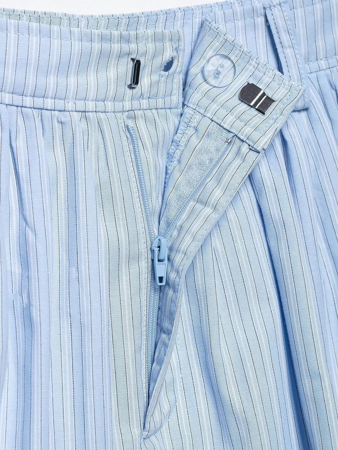 Women's Chic Two-Piece Blue Striped Long Sleeve Shirt and Front Zipper Mini Skirt Set