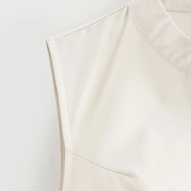 Elegant Sleeveless Pleated Long Dress For Women Office