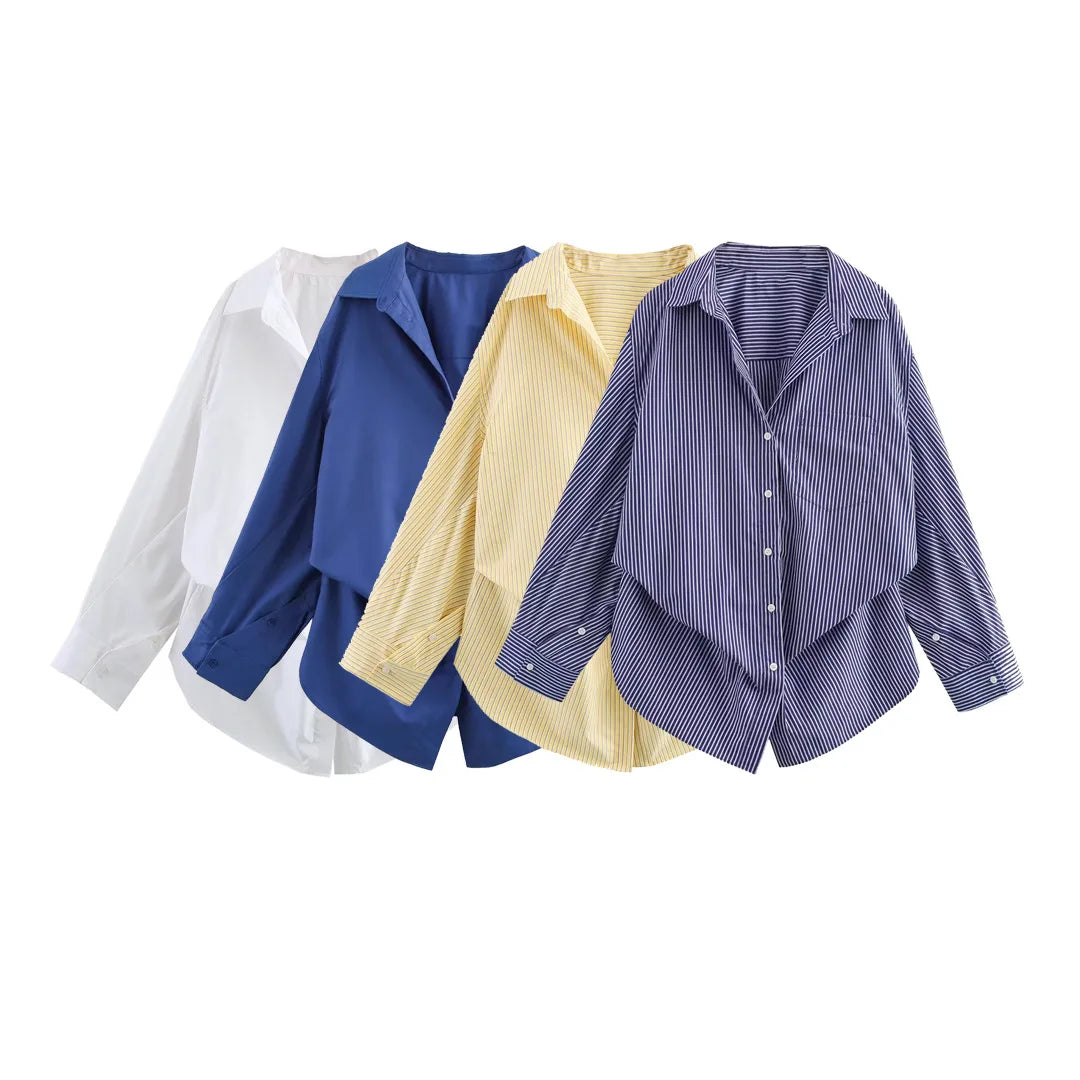 Vintage Oversized Striped Bat Sleeve Lapel Shirt for Women Long Sleeve Button Blouse Spring Autumn Casual Top