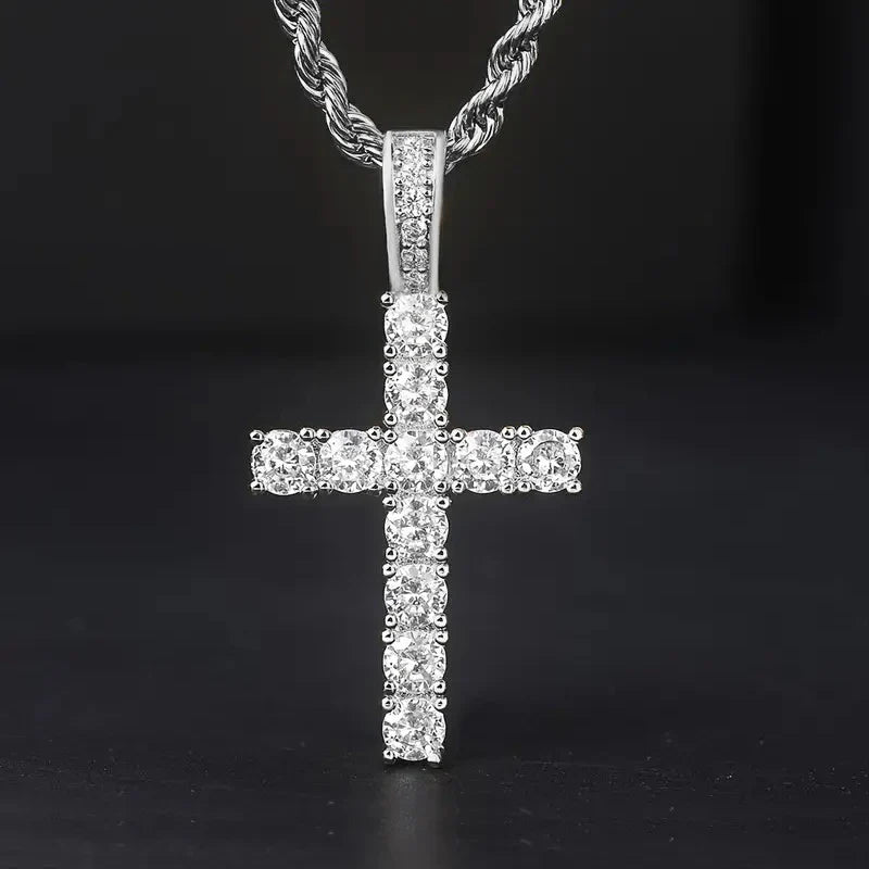 60Cm Twisted Chain Long Necklace with Cubic Zirconia Cross Pendant for Women and Men Fashion Accessory Gift