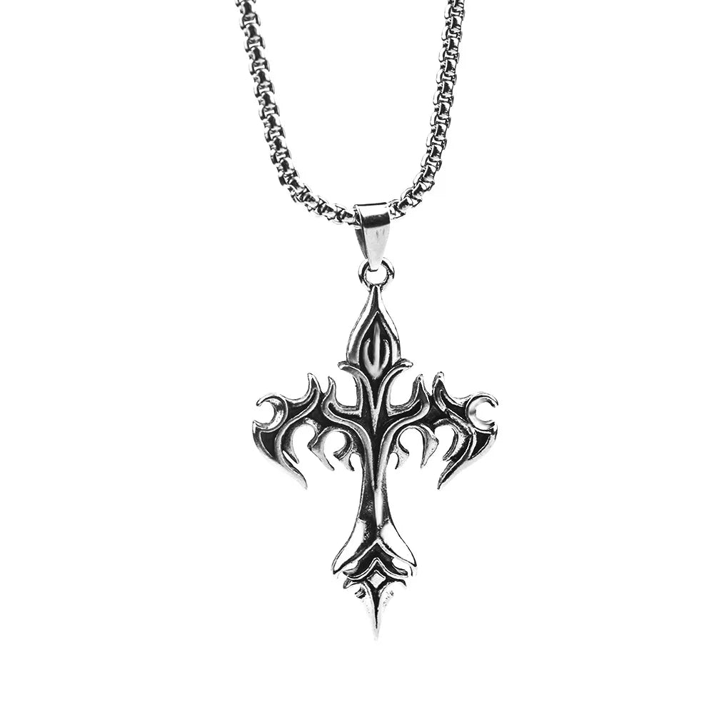 Hip Hop Cross Pendant Necklace Stainless Steel Gothic Jewelry Gift for Men and Women