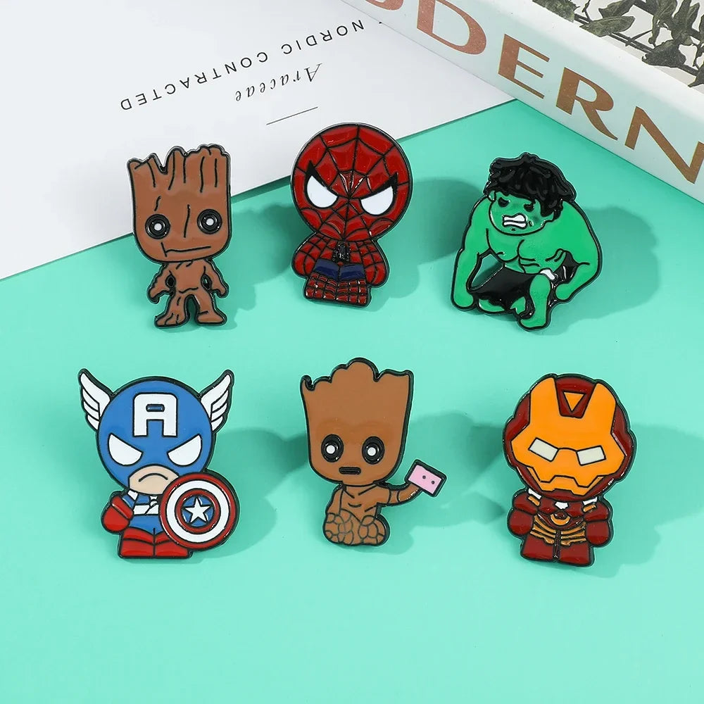 6 Pcs Creative Spider Man and Hulk Enamel Pins Set Unique Metal Badges for Backpacks and Clothing Jewelry