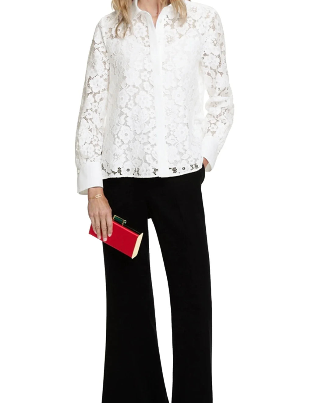 Elegant Women Blouse Lace Hollow Out V Neck Button Down Office Shirt Spring Fashion Top