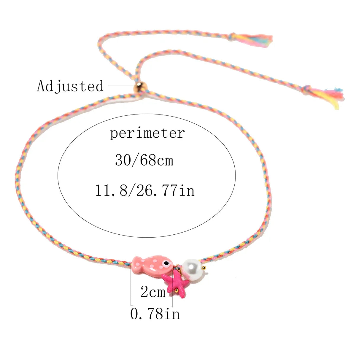 Colorful Bohemian Ceramic Fish Pendant Necklace for Women Adjustable Multicolored Rope Choker