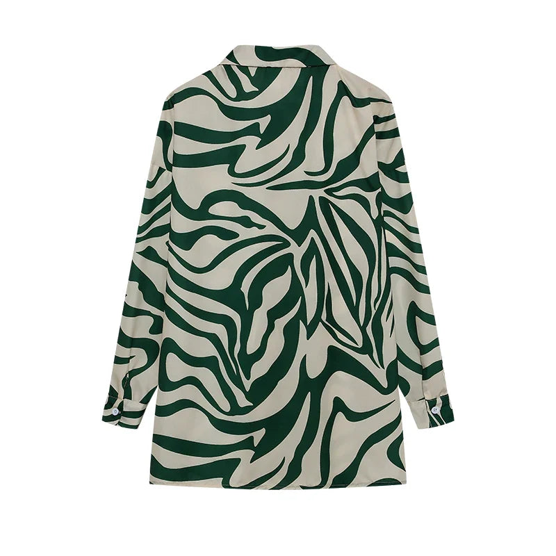 Trendy Print Off Shoulder Shirt and Trouser Set with Long Sleeve Design