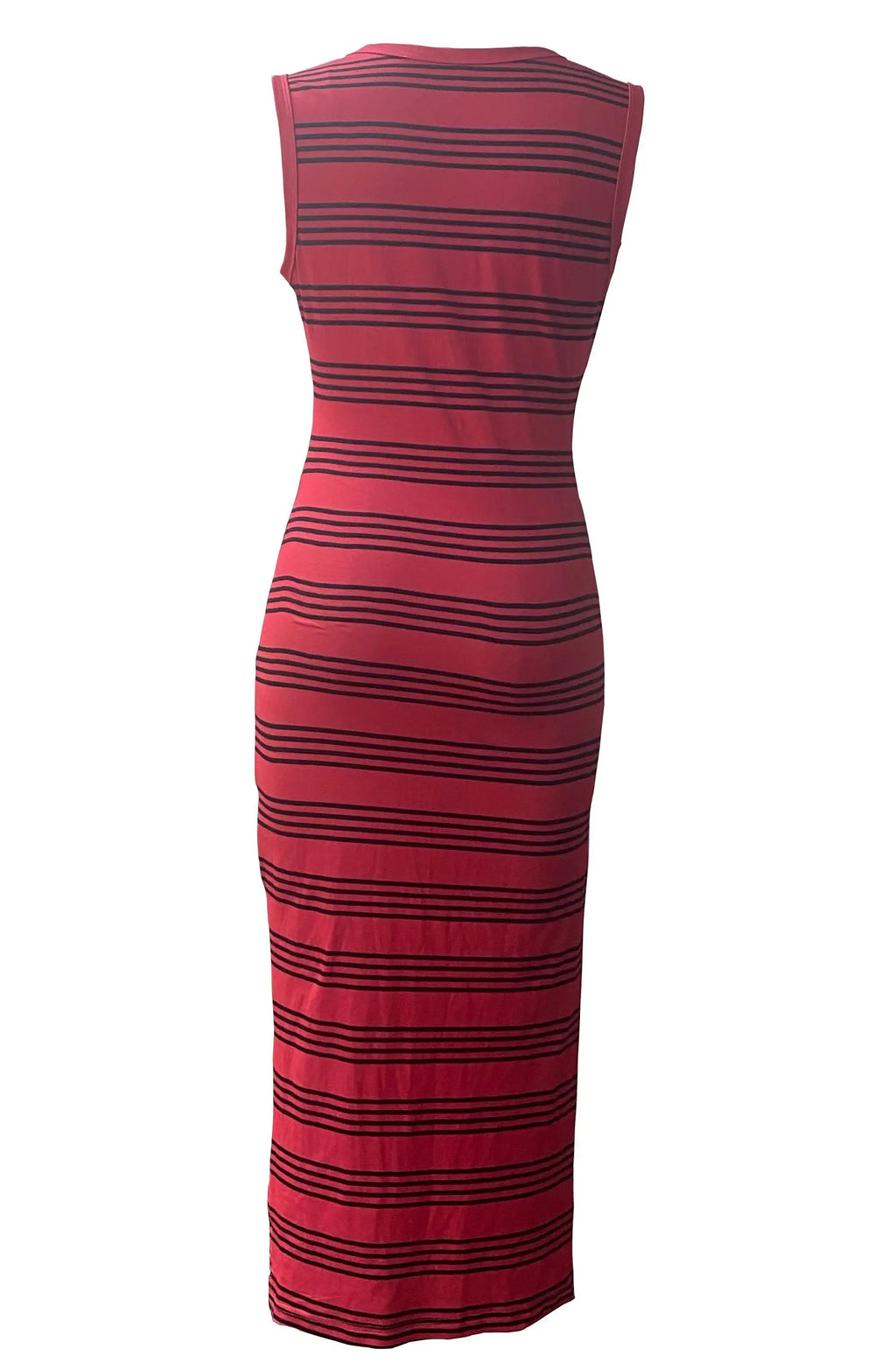 Casual Striped Knitted Midi Dress With Side Slit Summer