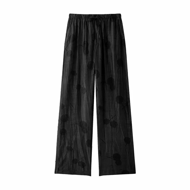 Jacquard Shirt Pants Suit for Women with Lapel Half Sleeve and Pockets, Wide Leg Pant Set for Summer Streetwear