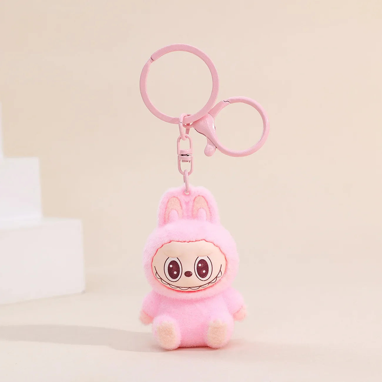 Sitting Labubu Doll Keychain Cute Fluff PVC Toy Phone Ornaments Bag Charms for Car and Christmas Gifts