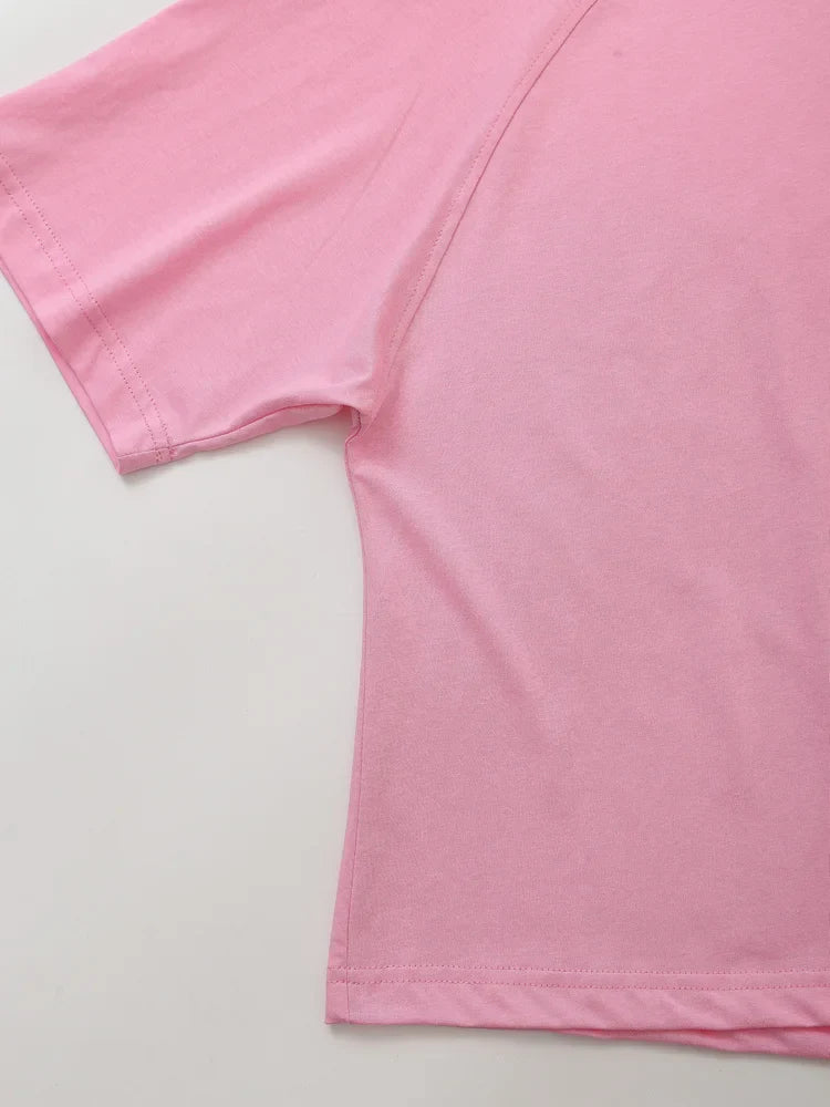 Women's Solid Casual Trouser Set with Short Sleeve T-Shirt and Elastic Waist Wide Leg Pants