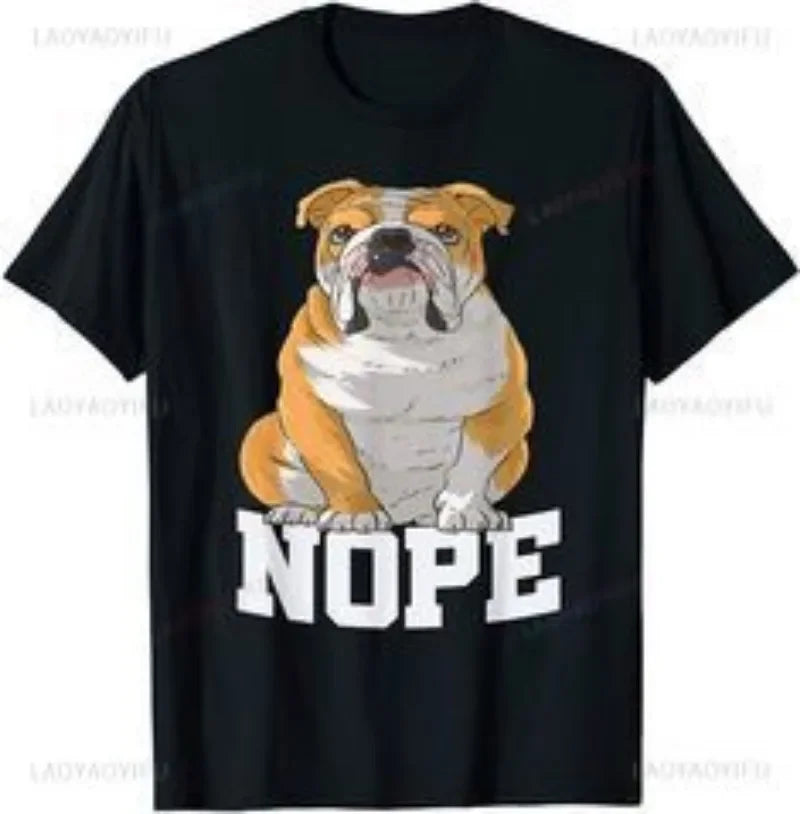 Funny Creative Nope Lazy French Bulldog O-Neck T-Shirt for Men and Women Casual Short Sleeve Cotton Top
