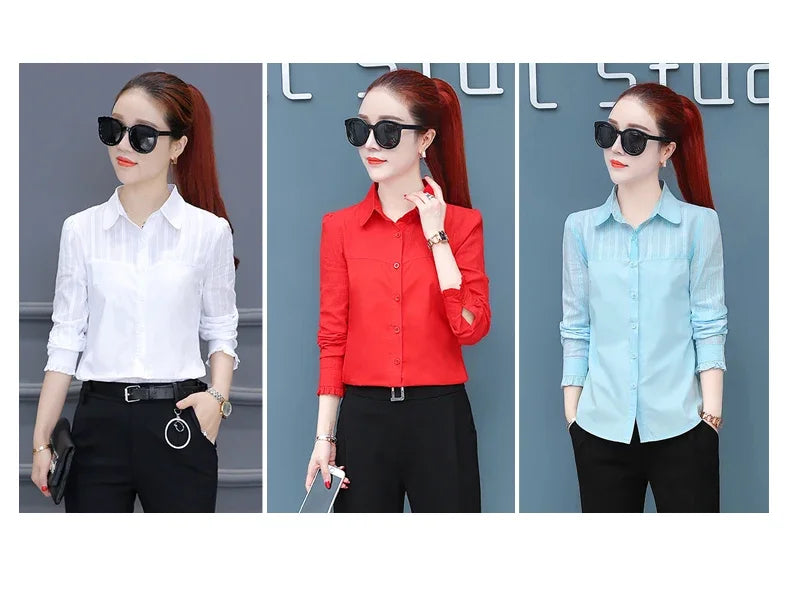 Women's Pure Cotton Long Sleeve Shirt Professional Decoration Body Contour Spring Autumn Fashion Top
