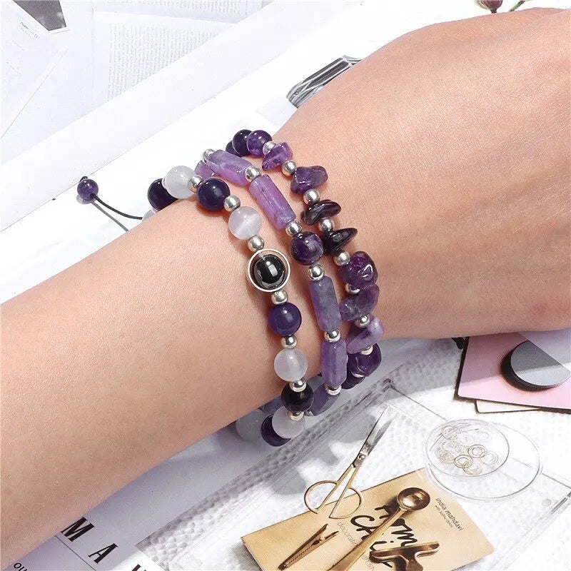 3pcs Set Amethyst Healing Bracelet for Weight Loss and Meditation - Body Purifying Crystal Jewelry for Men and Women
