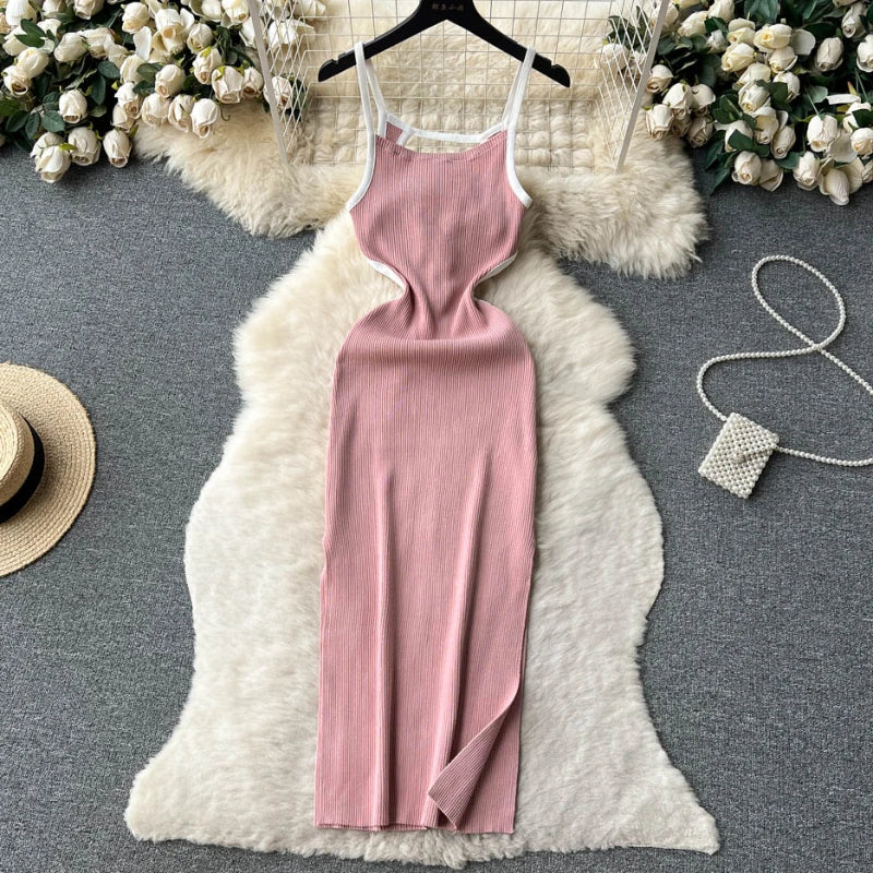 Halter Backless Knit Sundress Women Elastic Waist Bodycon