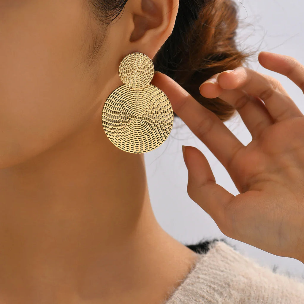 Bohemian Trendy Geometric Metal Round Earrings for Women Fashion Jewelry