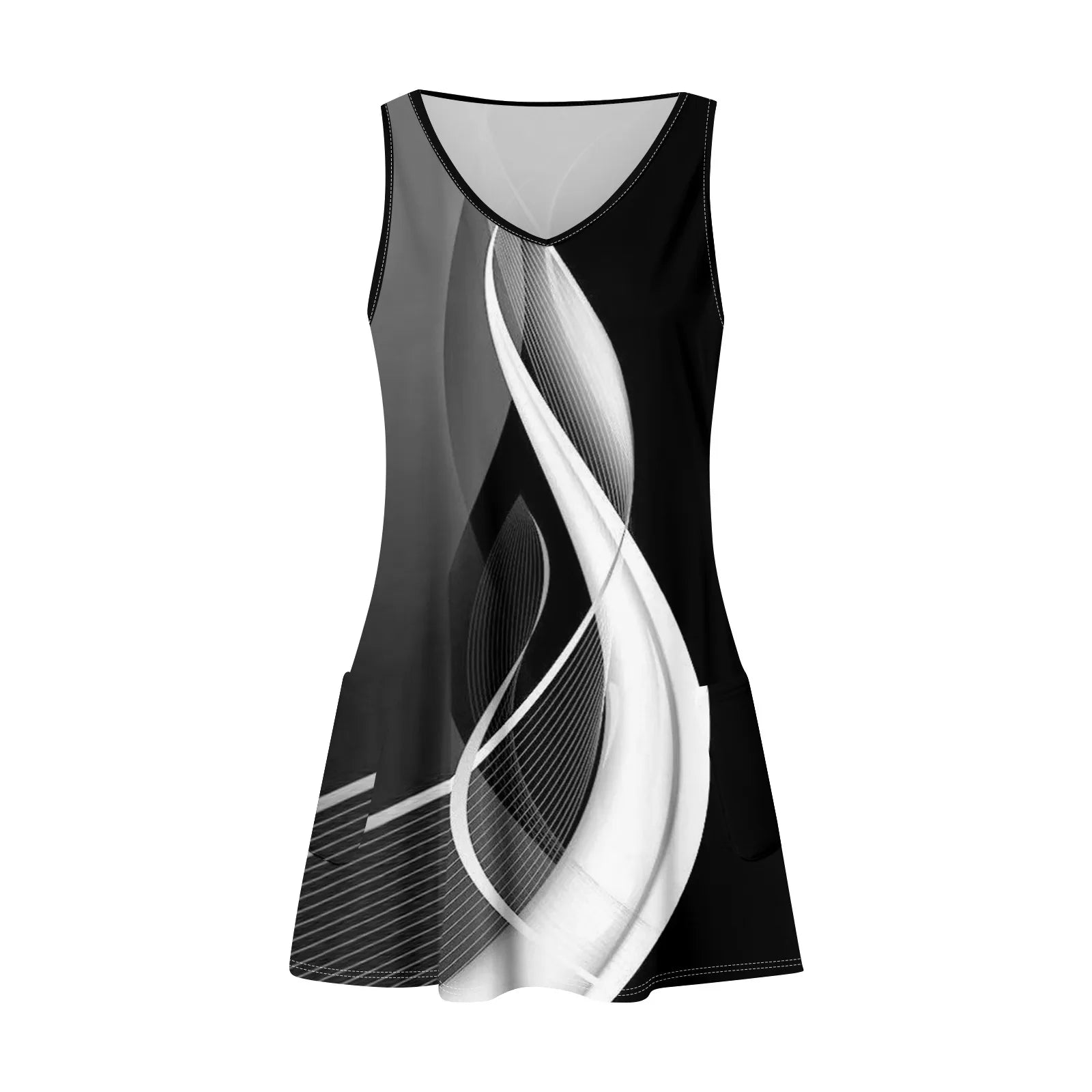 Floral Print Beach Dress Sleeveless V Neck Mini With Pockets