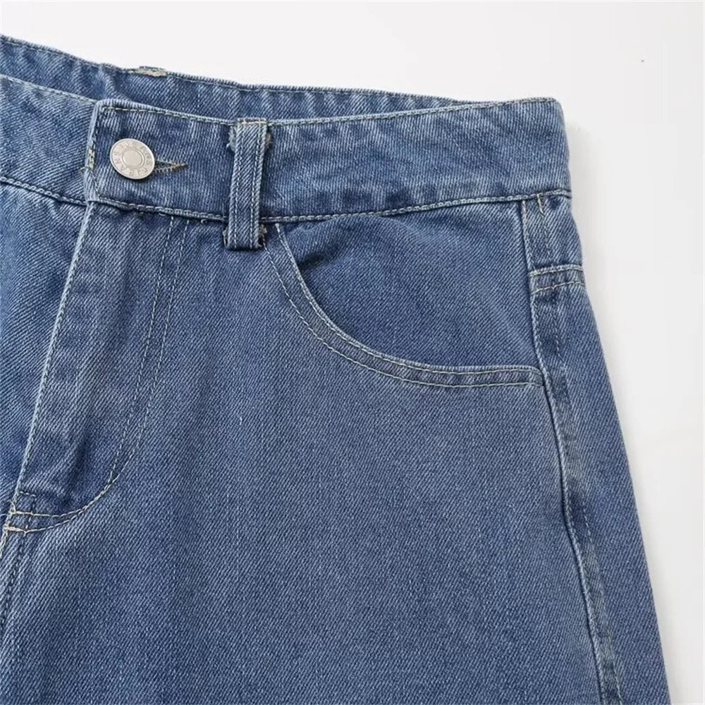 Autumn Women's Fashion Casual Denim Shirt with Collar and Long Sleeves Paired with High Waist Wide Leg Jeans Set