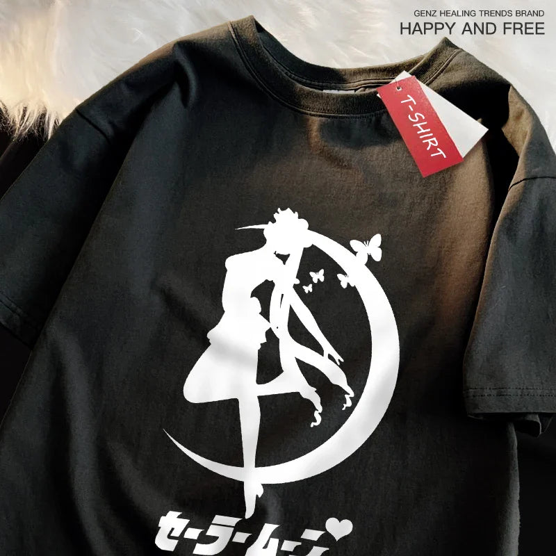 Sailor Moon Themed Couple T Shirts for Women and Men Soft Cotton Short Sleeve Tees for Casual Wear