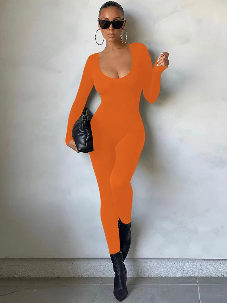 Women's Long Sleeve Bodycon Jumpsuit One Piece Streetwear Overall Autumn Winter Outfit