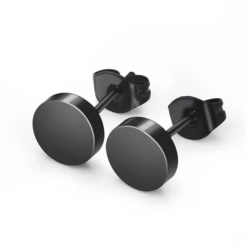 2pcs Stainless Steel Black Ear Studs 3-8mm Punk Push Back Earrings for Men and Women