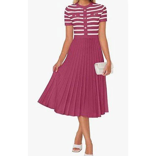 Ice Silk Knitted Striped Summer Dress For Women Loose Fit
