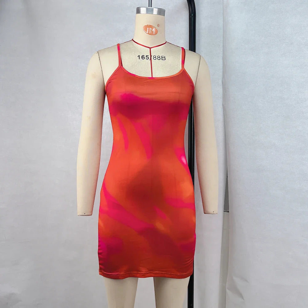 Sexy Sleeveless Printed Suspender Dress Slim Fit For Evening