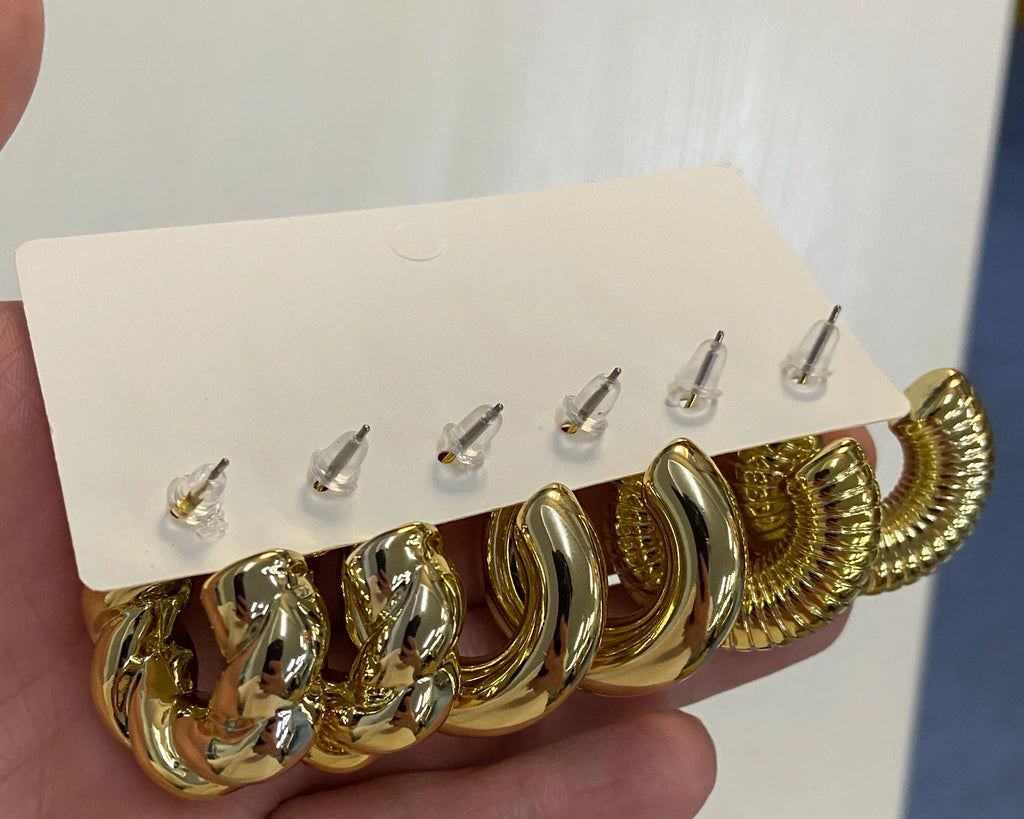 6pcs Chunky Gold Plated Waterdrop Hoop Earrings Set for Women Elegant Minimalist Drop Jewelry