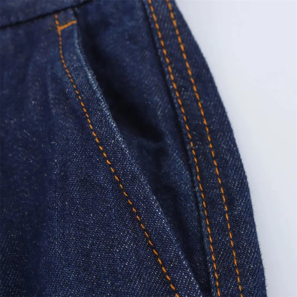 Women Denim Set Loose Fit Button Down Shirt and Wide Leg Pants Casual Outfit