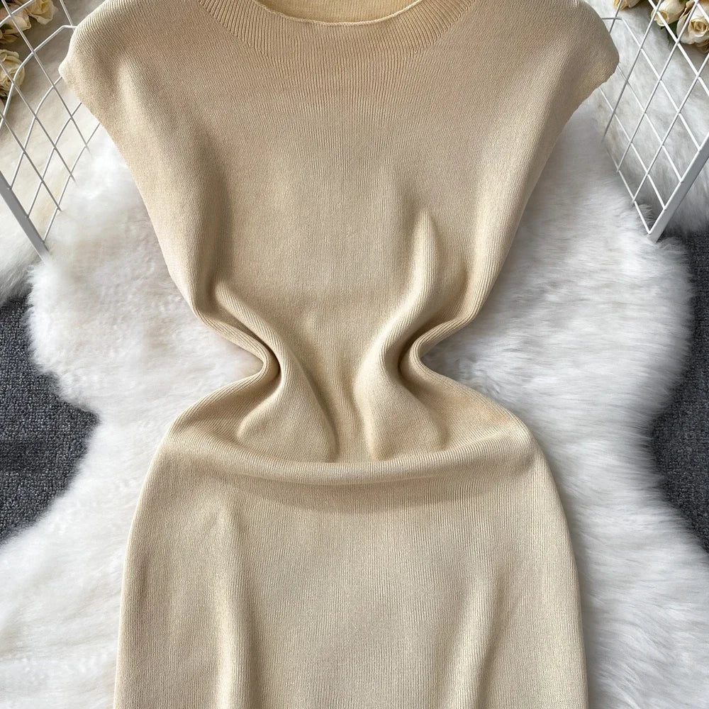 Pink Backless Summer Knit Bodycon Beach Dress for Women