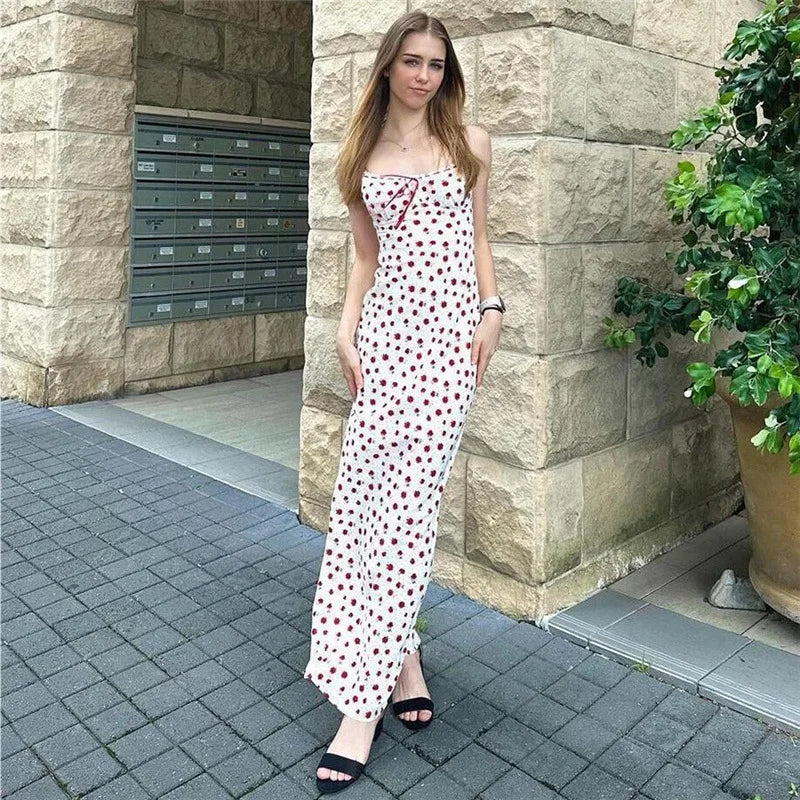 Rose Print Maxi Dress for Women Summer Bodycon Style