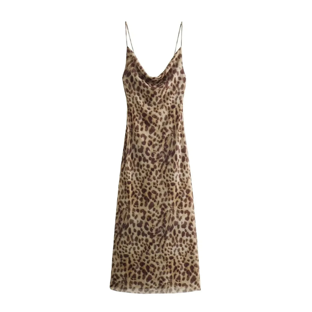 Leopard Zebra Print Tulle Slip Dress Midi Backless Party
