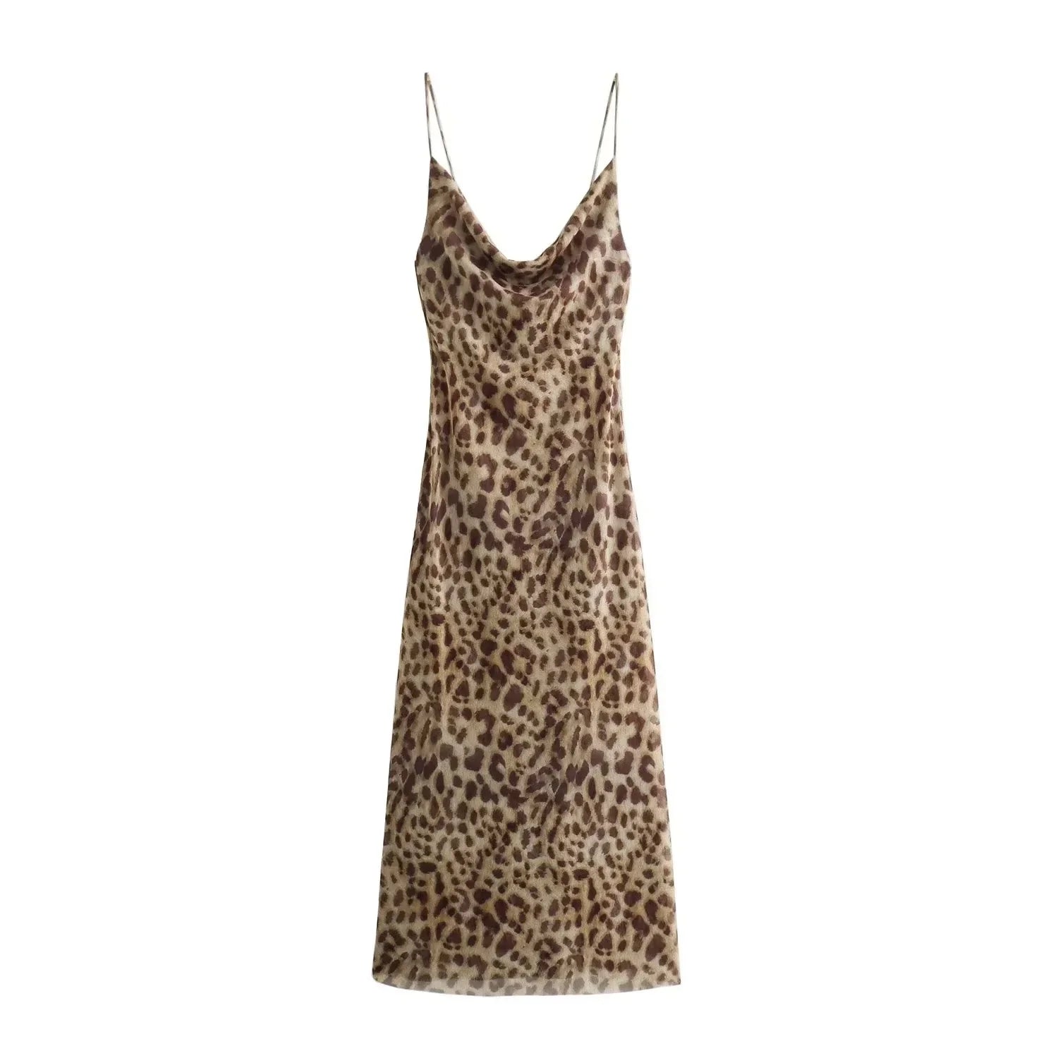 Leopard Zebra Print Tulle Slip Dress Midi Backless Party