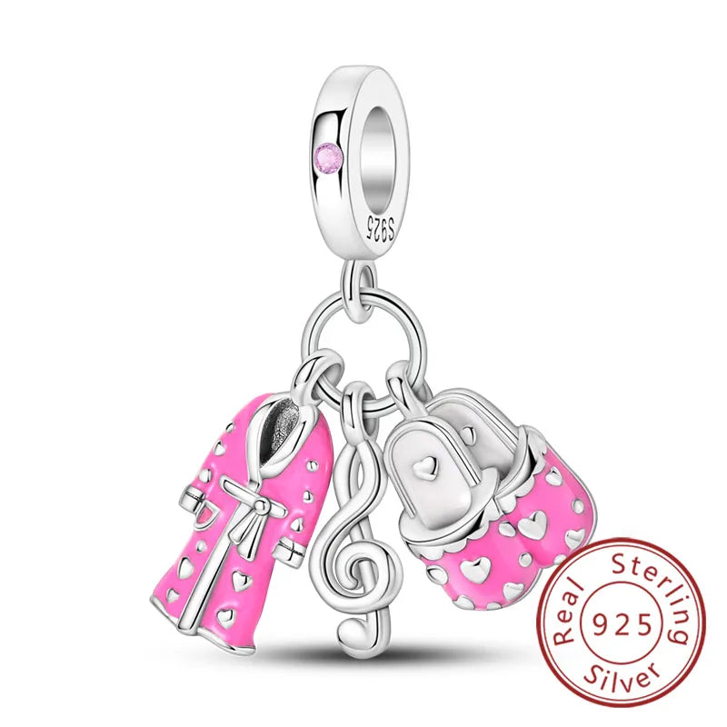 Fit 925 Sterling Silver Bow Perfume Bottle Pink Charms Beads for Women DIY Jewelry Gifts