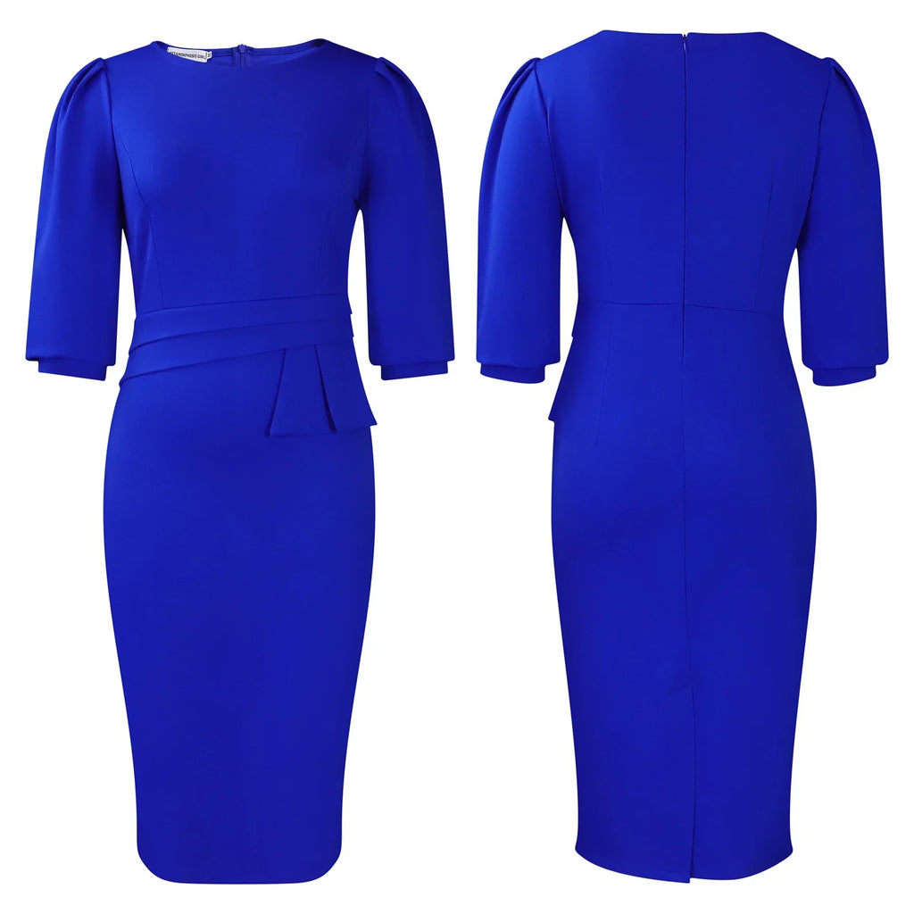 Elegant Office Dress For Women O Neck Half Sleeve Sheath