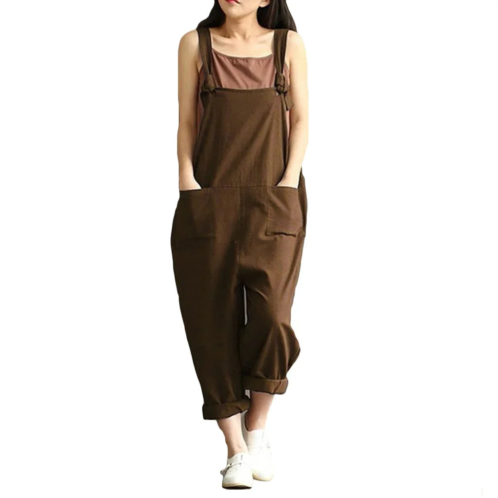 Casual Loose Fit Solid Strap Jumpsuit with Pockets Women's Plus Size Harem Dungaree Overalls 5XL