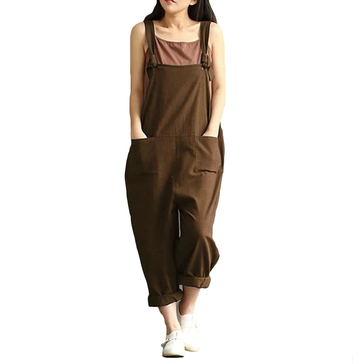 Casual Loose Fit Solid Strap Jumpsuit with Pockets Women's Plus Size Harem Dungaree Overalls 5XL