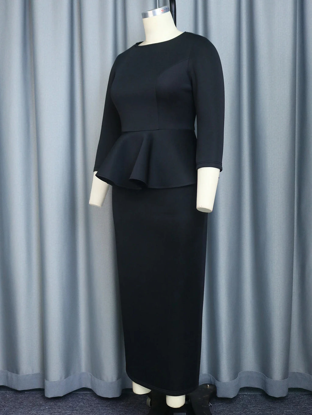 Black Ruffle Dress Three Quarter Sleeve Empire Waist Gown