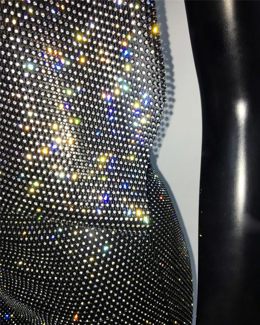 See Through Mesh Dress Rhinestone Bandana Headwrap