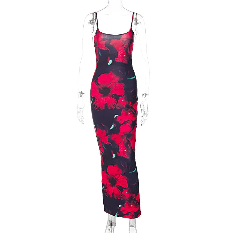 Floral Print Sexy Sleeveless Maxi Dress for Party Vacation
