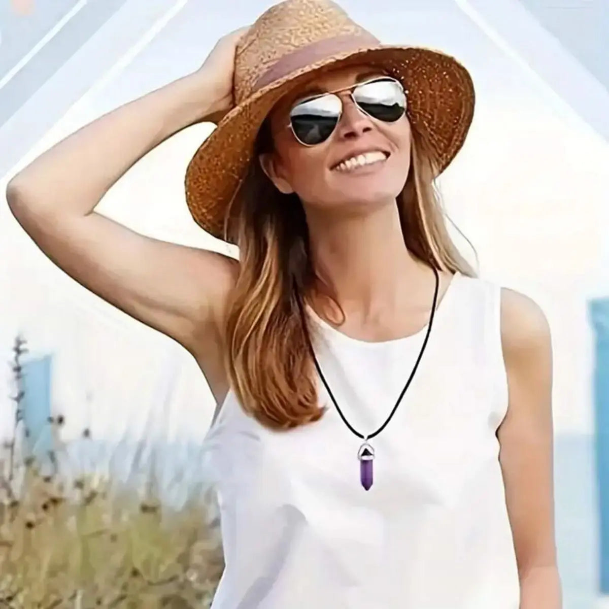 40PCS Hexagonal Chakra Crystal Pendant Necklace Set with Pointed Quartz Stones and Leather Chain Storage Bag