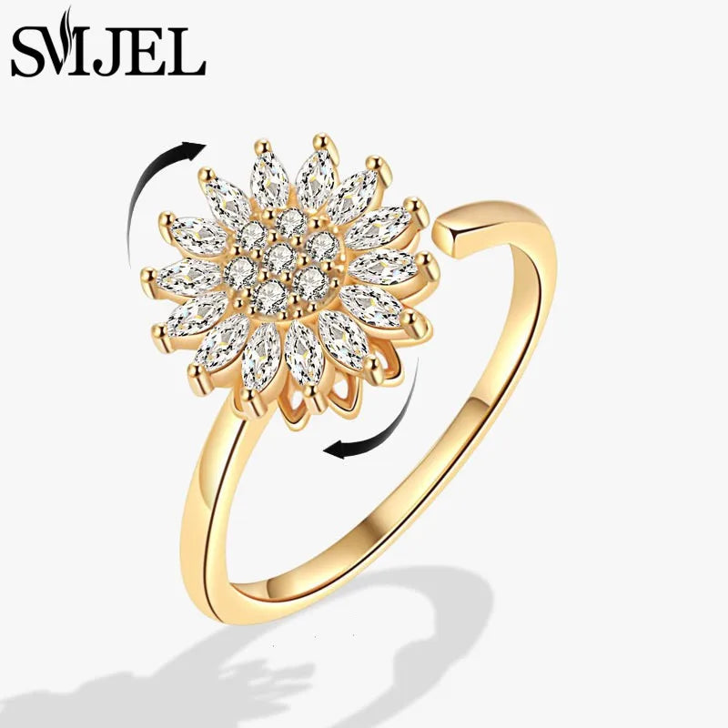 Sunflower Anxiety Ring Fidget Spinner with Butterfly and Hummingbird Charms for Stress Relief Gifts for Women