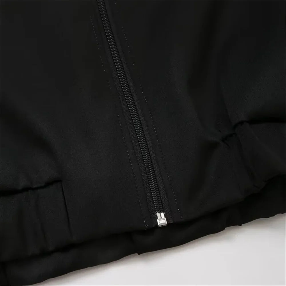 Women's Fashion Casual Zipper Pilot Jacket and High Waist Wide Leg Pants Set with Side Stripes