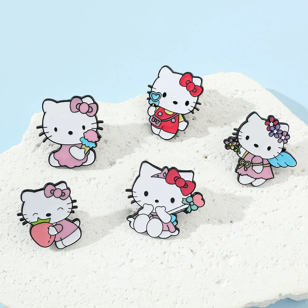 5 Pcs Cute Cartoon Soft Kawaii Cat Brooch Set Metal Badge Alloy Pin Accessory