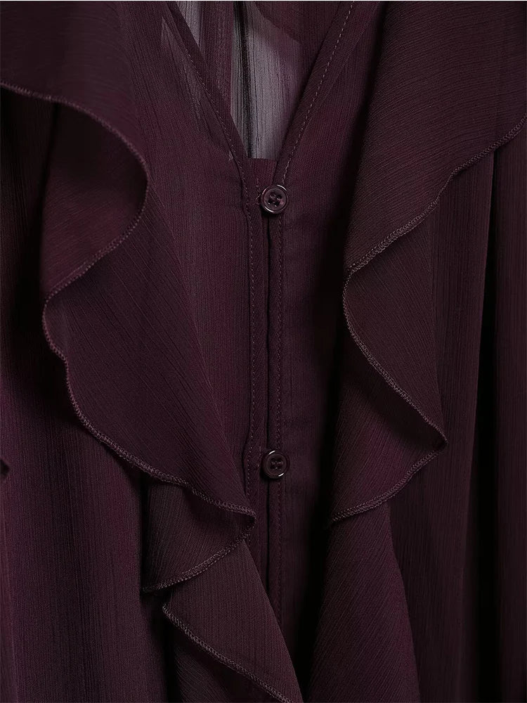 Sexy Women Translucent Ruffle Blouse V Neck Single Breasted Tiered Casual Top Beach Style Solid Shirt