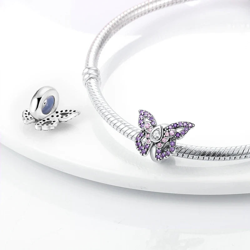 Fit Original 925 Sterling Silver Clip Charms with Zircon and Silicone Spacer Beads for Women DIY Bracelet Gift