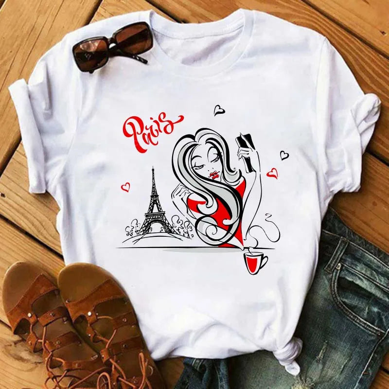 Women's Funny Wine Print T Shirt Casual Short Sleeve O Neck Tee for Summer Fashion