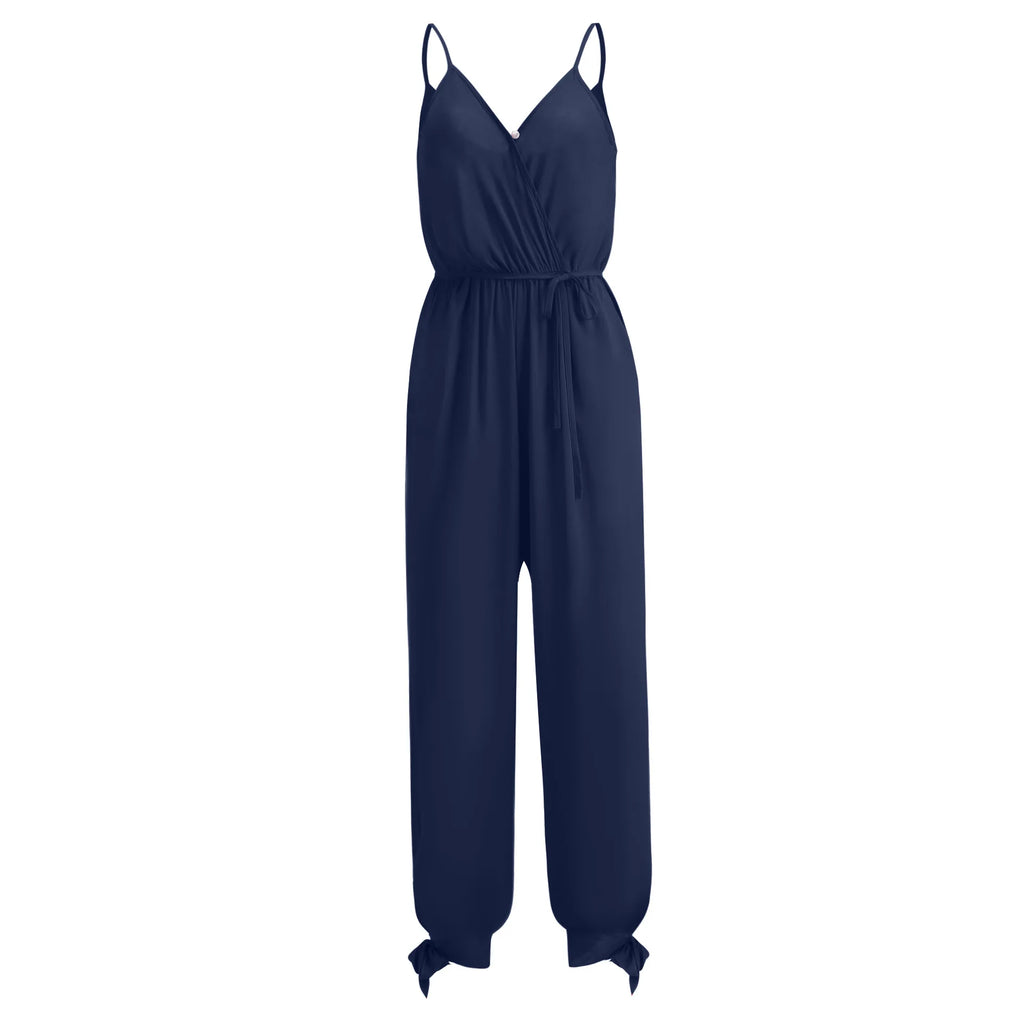 Women's Spring Summer Camisole Jumpsuit with Cross-Back Lace-Up Design and Sexy V-Neck Printed Romper