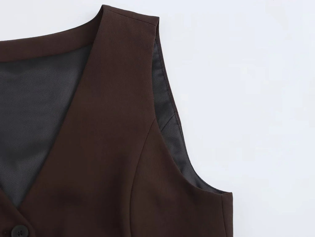 Women's Casual Sleeveless V-Neck Suit Vest and Mid Waist Pants Set for Autumn